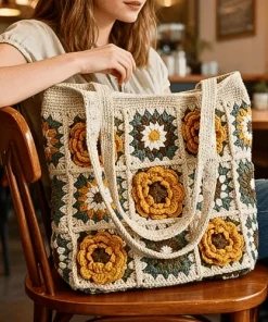 Alternative view of Handmade Crochet Floral Granny Square Tote Bag