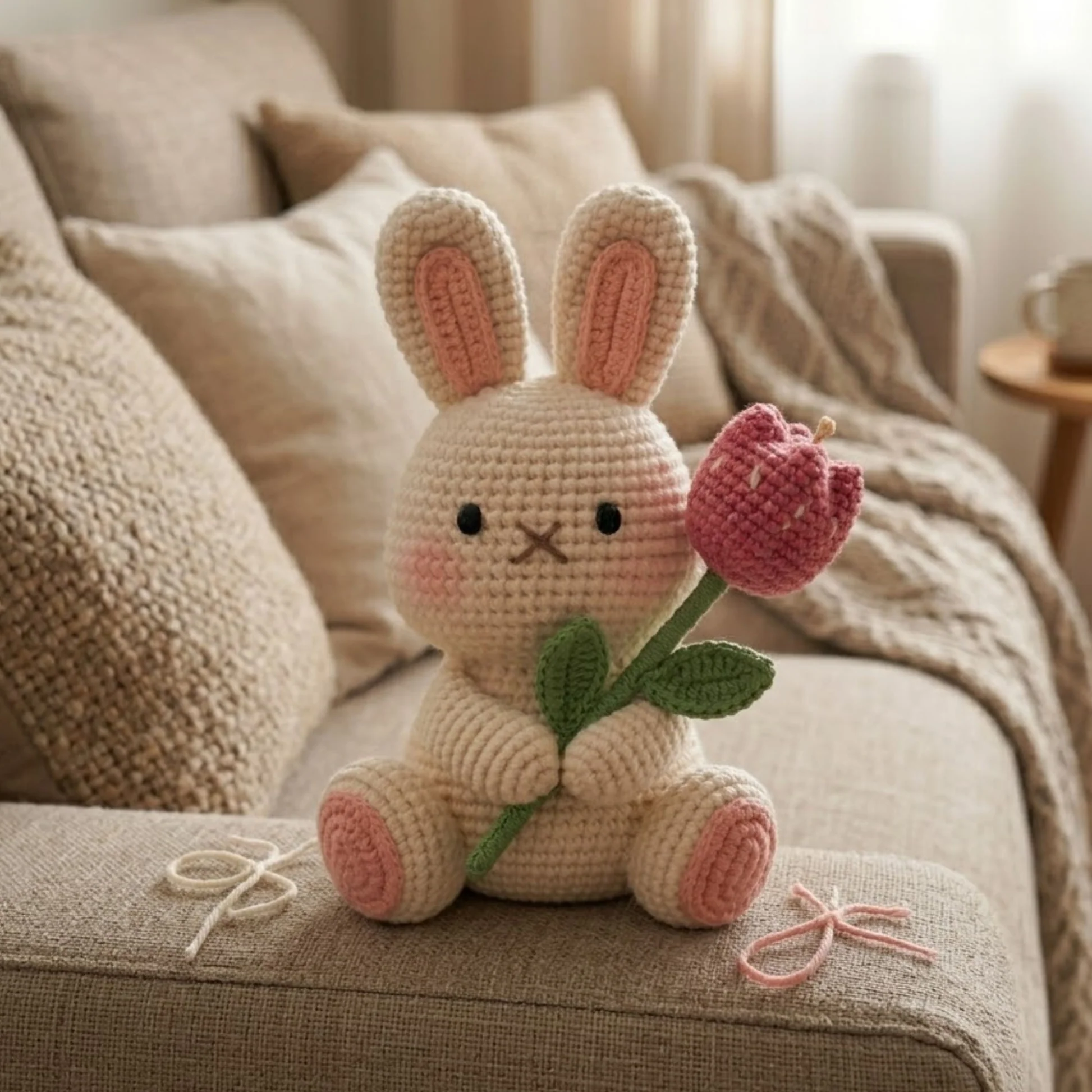 Handmade Crochet Bunny with Tulip