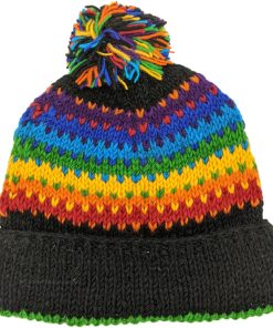 Handmade Rainbow Knit Pom Pom Beanie