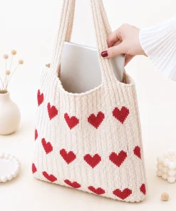 Alternative view of Handmade Knit Heart Pattern Tote Bag